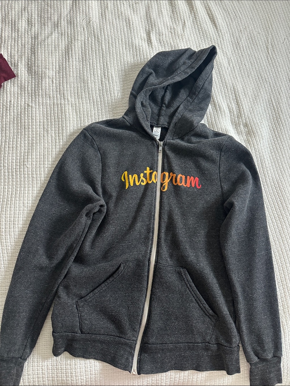 Retro Instagram Logo Zip-Up Gray Hoodie Unisex Size Medium
